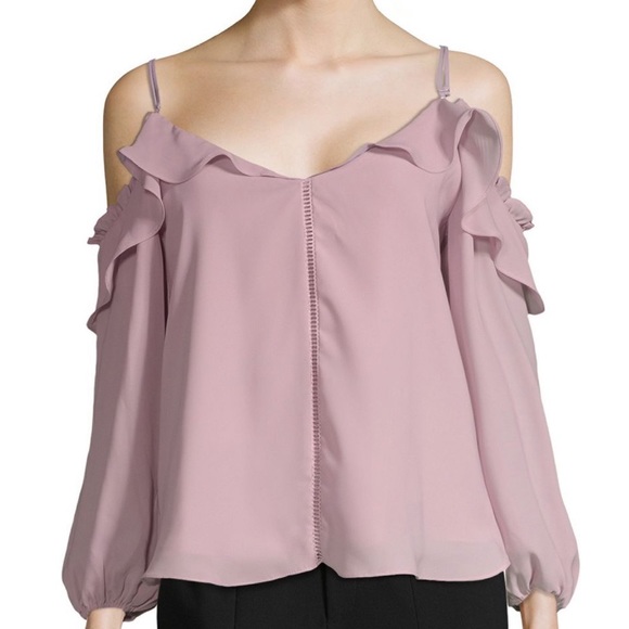 Parker Tops - Parker Women's Pink Ruffled Cold-shoulder Top